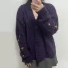 Automne Cardigan violet foncé Femmes Y2k Speak Star Now Pulls brodés Cardigans tricotés en vrac Tay Col en V Lor Pull Manteaux Q65p #