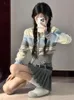 Deeptown Vintage gestreifte kurze Strickjacke Frauen Harajuku Kpop Reißverschluss gestrickte Pullover koreanische dünne Strickwaren Y2K Tops Grunge 2000er Jahre X1YA #