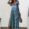 Sukienki imprezowe Kobiety boho maxi sukienka 2024 Summer Sexy Deep V-dółk