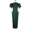 Am200938 Sleeveless Ruffle Edge Slim Fit Split Green High Waist Women's Dress 484941