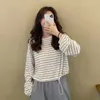 Women's T Shirts Long Sleeve T-shirts Women Crop Tops Casual Ins Shirring Striped Adjustable Leisure Baggy Students Retro Streetwear Fashion