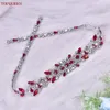 TopQueen Bridal Red Gemstes Belt Fin Belt Luxury Wedding Wedding Handmade Ribb S Belt Dr. Accorores da cintura S51-Red N0i0#