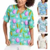 2024 Scrub Tops Easter Day Womens V Neck Rabbit Egg PrintTop Nursed Working T Shirts Blouse Medical Uniform With Pockets M6dB#