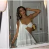 Kobiety białe na ramiona Utrzymaj mini Dr Sexy One ramię kamizelki satynowe satynowe vestidos 2024 Summer Lady Party Club szat 63tv#