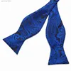 Bow Ties Classic Royal Blue Paisley Bowtie Mandkerchief Cuffers de bouffées Broche Broche pour l'homme Tuxedo Business Party Mariage Fashion Bow Ties Y240329