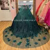 AngelsBridep Emerald Green pärlstav kristallkulklänning Quinceanera DR med Cape 3D FRS Corset Vestido de 15 Anos K4PT#