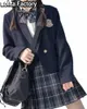Корейский женский JK Badge Blazer короткий костюм японская школьная форма для студентов верхняя одежда для девочек пиджаки в студенческом стиле костюм пальто c4bx #