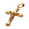 Necklaces New Arrival Jesus Cross Crystal Pendant Necklace Link Byzantine Gold Color Stainless Steel Men Jewelry Collier 21.65" 6mm MN81
