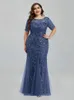 Kvinnor plus storlek LG DRES 2023 NY SOMMER Formell Luxury Lace Sequin Chic Elegant Turkish Wedding Evening Party Prom Clothing V0JN#