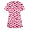 San Valentino Animal Print Uniformi mediche Donna Tasca Infermiera Uniforme Badante Top Manica corta Scollo a V Scrub Top Tunica sanitaria K8yC #