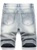 herr graffiti rippade denim korta jeans 2023 sommar ny fi casual smal stor hål retro stil denim shorts manliga märke kläder d4bj#