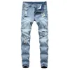 Jeans pour hommes Hommes Biker Trou Ripped Couleur Bleu clair Bouquet de pied Slim Fit Toute la saison Style décontracté Skinny Drop Livraison Vêtements Clothi Dhj25