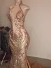 Champagner -Spitzen -Pailletten -Frauen Abend DR 2023 Neueste hohe Hals exquisite Ärmel Illusi Prom Kleid Hochzeitsfeier Mermaid T0HG#