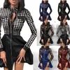 Poches à fermeture éclair Pu Leather Dr Femmes Sexy Lace Mesh Sleeve Patchwork Party Dr Winter Elegant Stand Neck Butt Mini Dres A5mg #