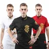 Homens Chef Roupas de Trabalho Cozinha Drag Bordado T-shirt de Manga Curta Estilo Chinês Restaurante Cook Uniform Tops Casacos Jaquetas 29rJ #