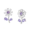 Huitan – boucles d'oreilles à fleurs scintillantes pour femmes, violet/jaune, zircone cubique, accessoires floraux esthétiques, bijoux à la mode pour fête de mariage