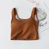 LO Hög Elastic Band Chest Cushion Square Neck Short Tank Top Womens Outwear Sleeveless Open Navel Cotton Sling 240322