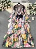 Fi Urlaub Floral Cascading Rüschen Kuchen Dr Frauen Sexy V-ausschnitt Flare Hülse FR Print Tierred Chiff Robe Vestido G0ON #