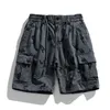 Shorts masculinos verão americano casual impresso carga curto homens cintura elástica cordão na altura do joelho multi-bolsos calças esportivas masculinas