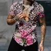 Camisas casuais masculinas camisa havaiana vintage manga curta Men Leopard Rose Harajuku y2k Trendy Cool Fashion Roupos de rua de rua