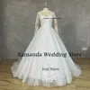 Ramanda Boho Lace Tulle Wedding Dr Print Champagne A-Line V-Neck LG Sleve Thelusi Backl Butt Bridal Gown N3HW#