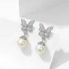 Boucles D'oreilles Pendantes Bilincolor Boucle D'oreille Perle Grise Et Papillon Vert Pour Femme