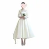 Robe de mariée personnalisée à col carré, ligne a, manches 3/4 Lg, en Satin, photographie coréenne, robe de mariée Simple, Y2s0 #