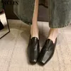 Casual Shoes 2024 Spring Split Leather Women Fashion Toe Slip-On Gallow Flats Sweet Loafers Zapatos de Mujer