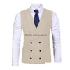 Herenpakken Blazers Vesten Heren pakvest Grijs Double Breasted Twee zakken Retro gilet Bruidegomkostuums voor bruidsjonkers Bruiloft Dre Dh9Cp