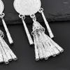 Dangle Earrings Tassel Women Drop Gypsy Glossy Metal Bohemian Ethnic Carved Jhumka Charms Party Turkish Female