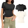 T-shirts pour femmes Femmes Summer Col rond à manches courtes T-shirt court de base Couleur unie Stretch Ajusté Pull serré Entraînement Crop Top