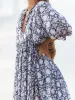 bohem dr retro gevşek fit baskılı mini zarif frock orta kollu çiçek dr rahat parti kadın giyim bahar yaz 63mv#