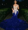 2024 Royal Blue paljetter Prom Party Dress for Black Girls Sheer Neck Beaded Applices Mermaid Evening Formal Birthday Blacks Black Girls Robe de Soiree