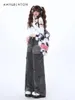 Damesjeans Amerikaanse retro harajuku klinknagel wijde pijpen broek winter preppy stijl gothic meisje rechte pijpen straat baggy vrouwen