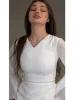 Robes décontractées de base Blanc élégant longue robe crayon femmes manches évasées col en V taille haute 2024 printemps été femme moulante vacances ro ot5zx