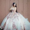 ローズゴールドスパンコールQuinceanera Dresses Aptique恋人ネックラインプロムボールガウンカスタムメイドのヴェスティドフォーマルイブニングウェアコルセットバック