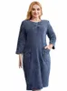 lih HUA Donna Plus Size Denim Dr Autunno Chic Elegante Dres per le donne paffute Lavorato a maglia Cott Dr X6xZ #