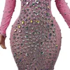 Multicolor Sparkly Rhinestes Crystal Sexy Lg Dr Pink Mujeres Noche Salón Ropa Escenario Cantante Fiesta Traje Cuixing L5tO #