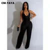 Cm.yaya mode ruffles kvinnor grimma djupt v-ringning rygglös bred ben jumpsuit ärmlös chic play-dräkt romper 240308