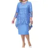 O-Neck High-Waist Plus Size Midi Dr Party Dr Embroidery Lace 3/4 Sleeve Lady Dr Elegant BodyC Lemaling Clothing C6O5＃