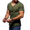 Estate a maniche corte con cerniera maglietta casual da uomo casual scollo a V moda maglietta fitness streetwear magliette top taglia US S2XL 240320
