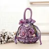 Womens Embroidered Silk Three Flowers Handbags Ethnic Style String Bags 240328