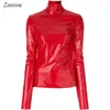 Felpe con cappuccio da donna dolcevita in ecopelle verniciata top camicia a maniche lunghe cerniera pullover in PVC nero rosso abbigliamento in PU streetwear personalizzato