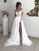 Elegante encaje con vestidos de boda divididos altos Sweetheart A-Line Chiff Apliques Simple Boho LG Vestidos De Noiva Vestidos de novia V3BC #