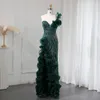 Shar, Emerald Green One Omuz Deniz Kızı Akşam Dr Düğün Partisi Zarif Boncuklu Lg Prom Resmi Gowns SS484 Q6FN#