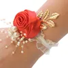 Filles demoiselle d'honneur poignet Frs mariage bal fête boutnière Satin Rose Bracelet tissu main Frs fournitures de mariage Accories 69SI #