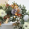 Decorative Flowers White Pumpkins Ranunculus Wreath Fall Decor For Front Door Handmade Hydrangea Big Pumpkin