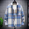 Men's Casual Shirts Brushed Long-sleeved Shirt Jacket Wear Trend Cardigan Fashion Plaid Laple Man Coat Shopping Dating