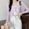 Sexy dentelle Patchwork crème solaire Cardigan pour femmes Style coréen à lacets noir mince tricoté hauts femme doux frais pull veste 70MF #