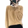 autumn and winter explosis 100% wool solid color lg sleeve Gui Huazhen round neck cardigan loose knit cmere sweater. T0DZ#